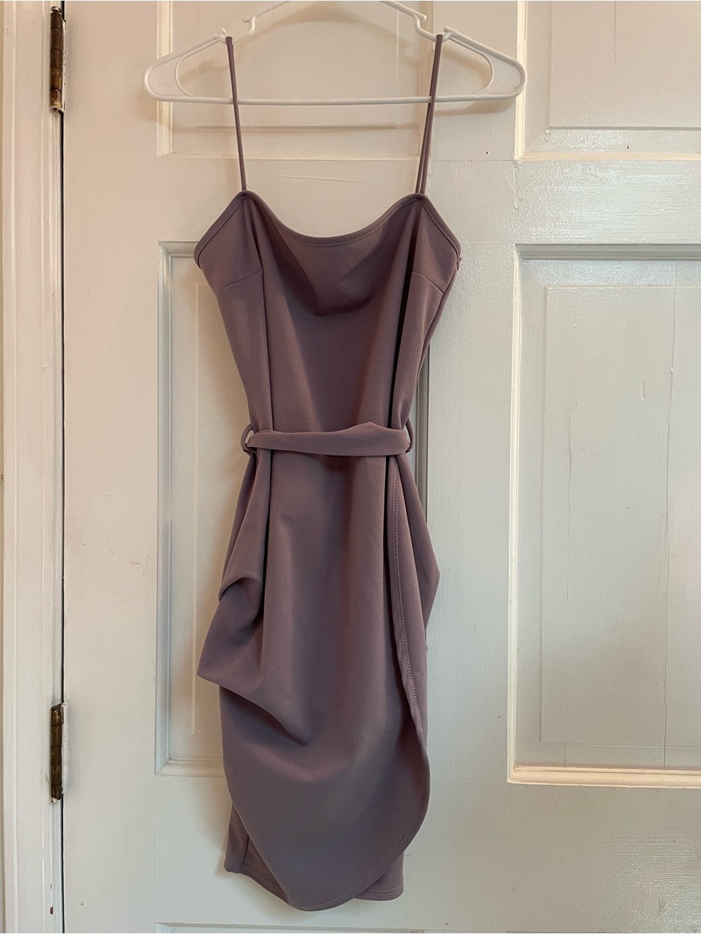 Windsor Mauve Spaghetti-Strap Mini Dress with Draped Belt